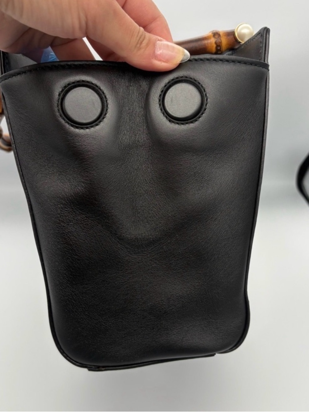 Gucci Black Leather Satchel with Bamboo Top Handles - Picture 7 of 12